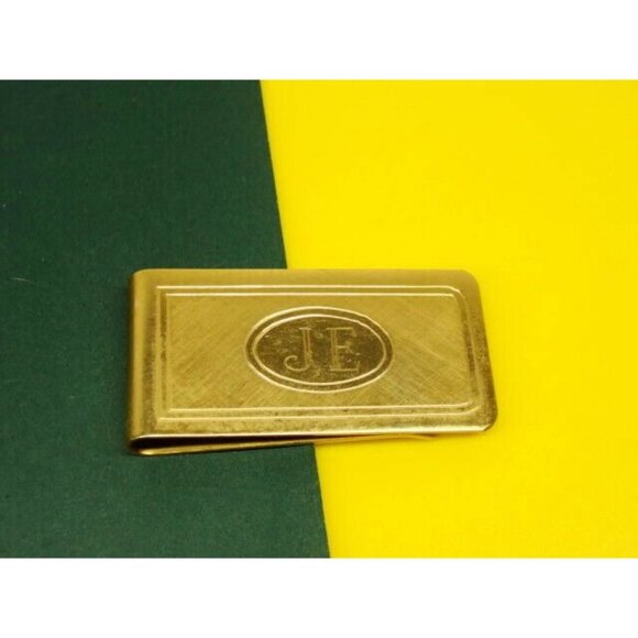 Money Clip Monogramed "JE" Gold Plated Credit Card Cash ID Holder - Picture 2 of 8